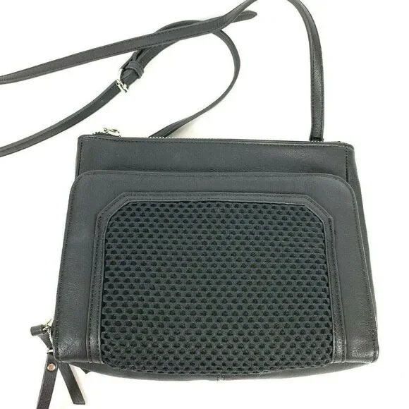 Steven by Steve Madden Crossbody Bag Black Silver Mesh Detail Pockets - Picture 7 of 8